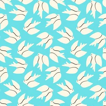 Dove seamless pattern. The dove bird is a symbol of peace. vector drawing in Stock Illustration