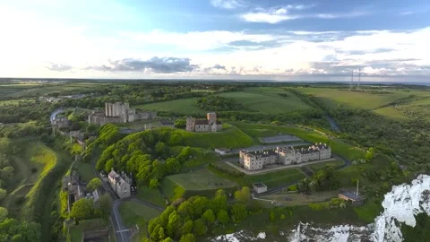 Dover Castle from a drone, White Cliffs, Dover, Kent, England Stock Footage 335105221