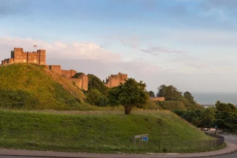Dover Castle in sunset lights Stock Photos