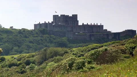 Dover castle surrounded by green trees Stock Footage 155867555