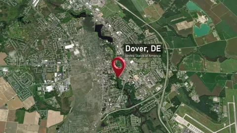 Dover City Map Zoom (DE, USA) from Space to Earth Video stock 295392570