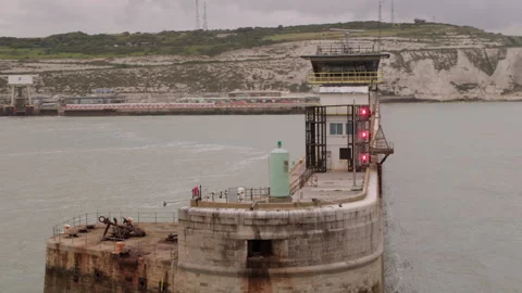 Dover port control tower shot from departing ferry Stock Footage 252126260