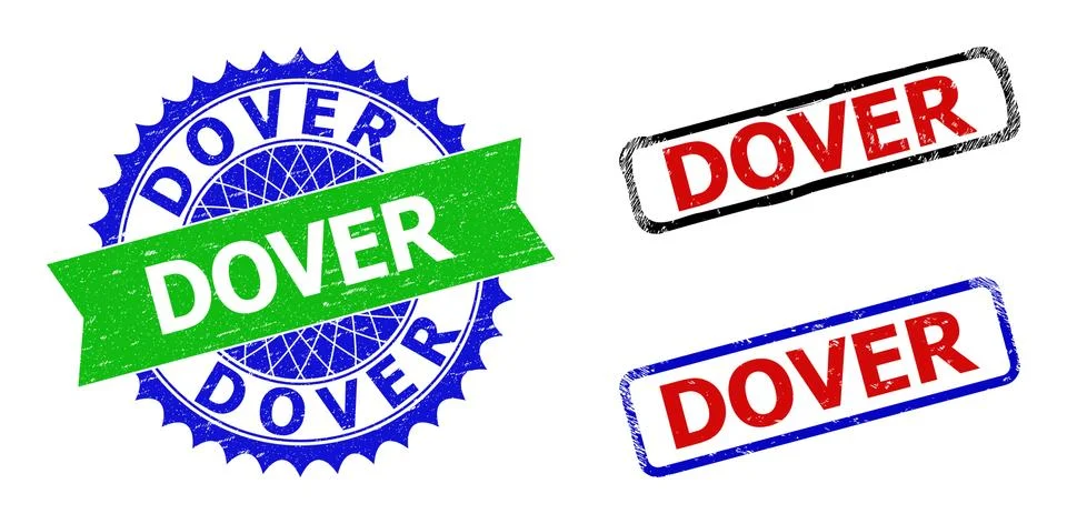 DOVER Rosette and Rectangle Bicolor Stamps with Unclean Styles Stock Illustration