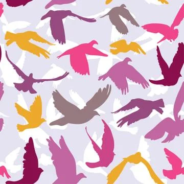 Doves and pigeons seamless pattern on lilak background for peace concept and Stock Illustration