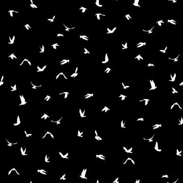 Doves and pigeons seamless pattern on black background for peace concept and Stock Illustration