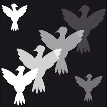 Doves on black background Illustrazione stock