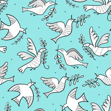 Doves, seamless pattern for your design Stock Illustration