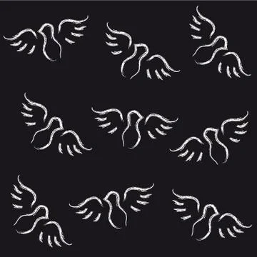 Doves silhouette on black background Stock Illustration