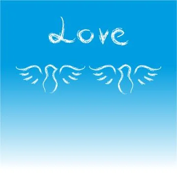 Doves with text love on blue background Stock Illustration