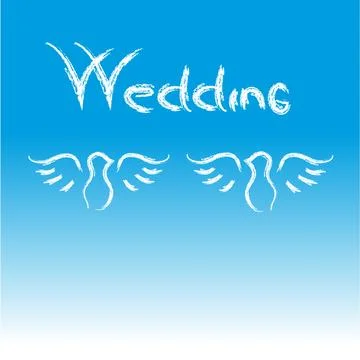Doves with text wedding on blue background Stock Illustration