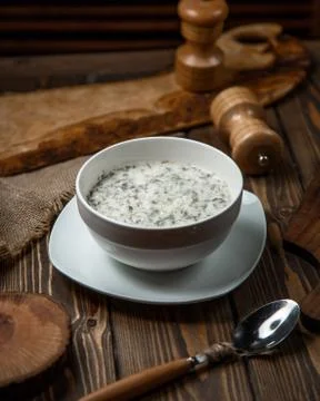 Dovga in the bowl on the table Stock Photos