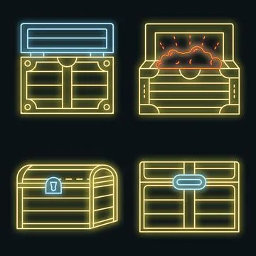 Dower chest icons set vector neon Stock Illustration