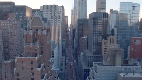 Down 42nd Street, Midtown, Manhattan, Aerial NYC, Cinematic Stock Footage 151125953