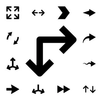 Down and right arrows flat vector icon in arrows pack Stock Illustration