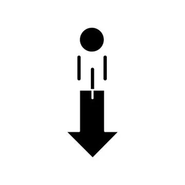 Down arrow and circle black glyph icon. Vertical scrolling gesture for touch  Stock Illustration