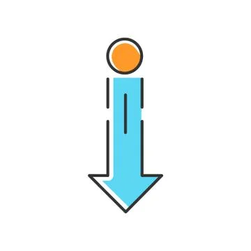 Down arrow and circle blue RGB color icon. Vertical scrolling gesture for tou Stock Illustration