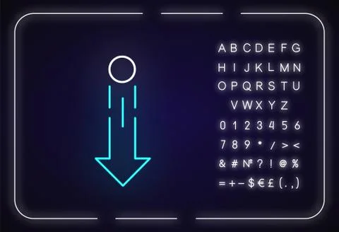 Down arrow and circle neon light icon. Vertical scrolling gesture for touch s Stock Illustration