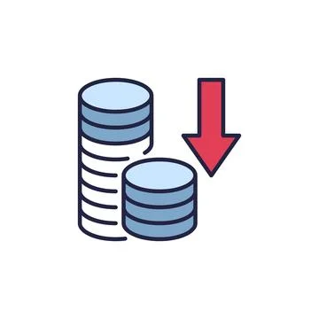 Down Arrow and Coins vector Devaluation concept colored icon Illustrazione stock