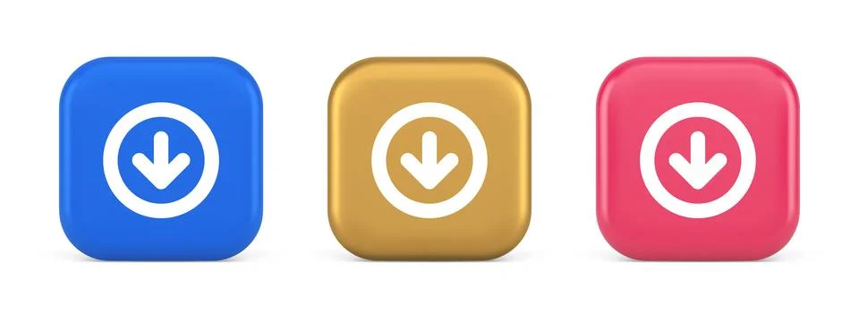 Down arrow circle frame button web interface pointer navigation app 3d realis Stock Illustration