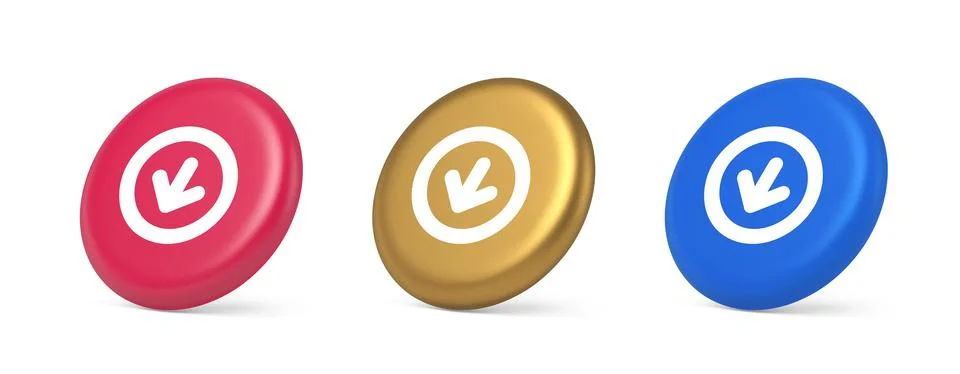 Down arrow circle frame button web interface pointer navigation app 3d real.. 스톡 일러스트