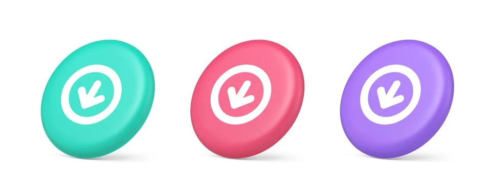 Down arrow circle frame button web interface pointer navigation app 3d realis Stock Illustration