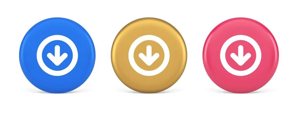 Down arrow circle frame button web interface pointer navigation app 3d real.. 스톡 일러스트