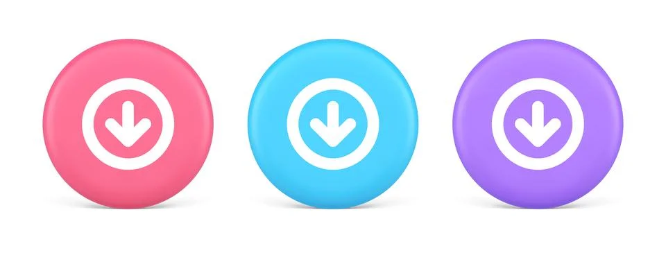 Down arrow circle frame button web interface pointer navigation app 3d realis Stock Illustration