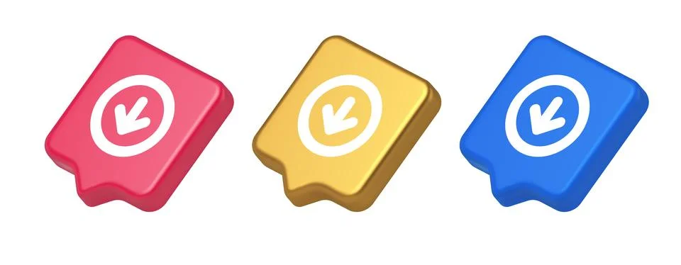 Down arrow circle frame button web interface pointer navigation app 3d realis 스톡 일러스트