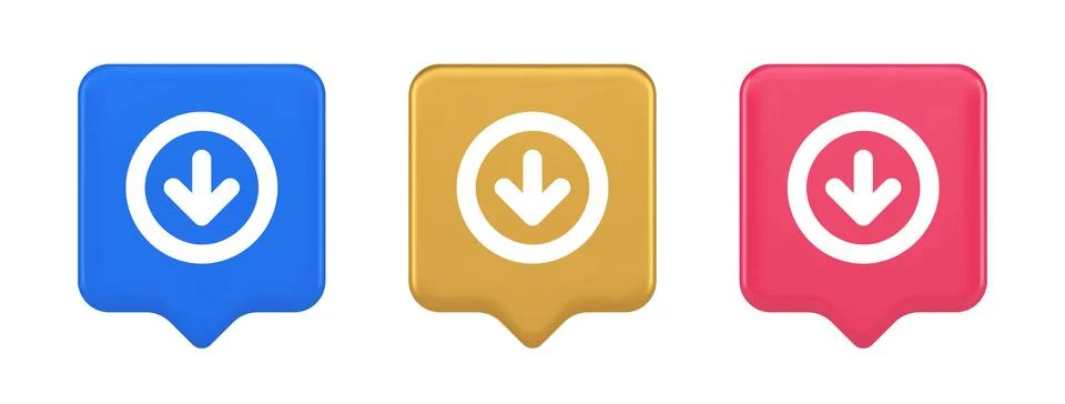 Down arrow circle frame button web interface pointer navigation app 3d realis Stock Illustration