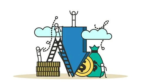 Down arrow decrease vector interest discount rate percent low. Man and woman  Stock Illustration