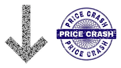 Down Arrow Fractal Collage of Down Arrow Items and Grunge Price Crash Round Illustrazione stock