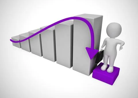 Down arrow on graph means unsuccessful business depression and C 库存插图