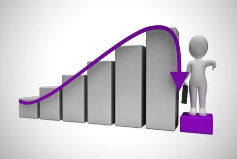 Down arrow on graph means unsuccessful business depression and C Stock Illustration