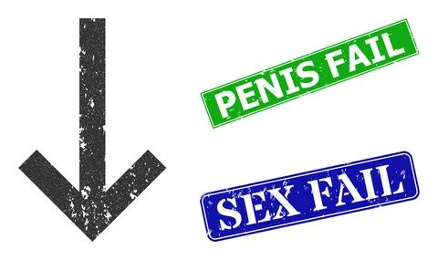 Down Arrow Grunge Icon and Grunge Penis Fail Stamp Imitation Stock Illustration