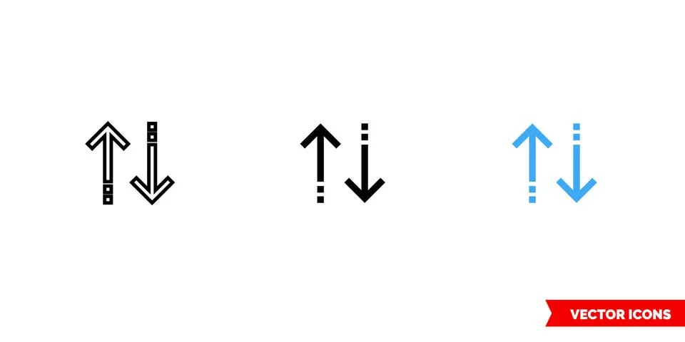 Up down arrow icon of 3 types color, black and white, outline. Isolated vecto Stock Illustration