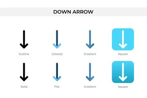Down arrow icon in different style. down arrow vector icons designed in out.. Stock Illustration