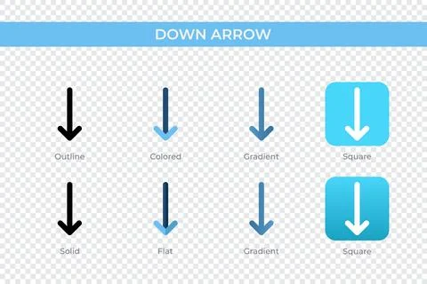 Down arrow icon in different style. down arrow vector icons designed in out.. Stock Illustration