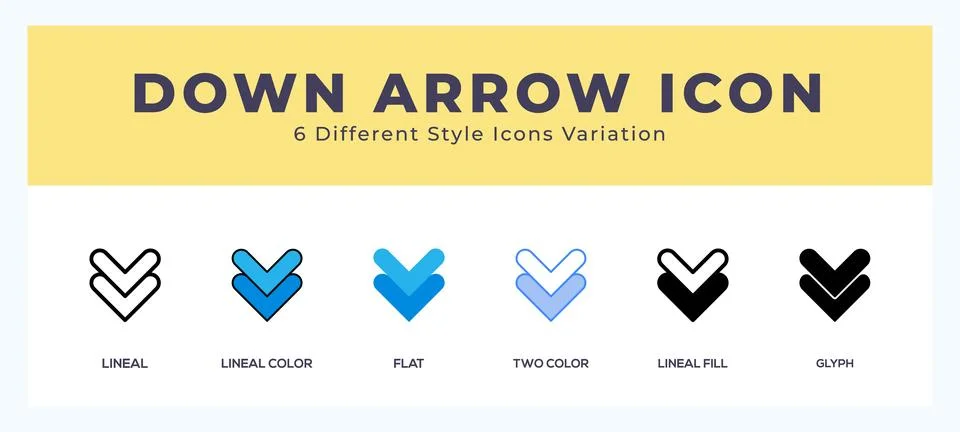 Down arrow icon in filled. thin line. outline stroke and flat style. Stock Illustration