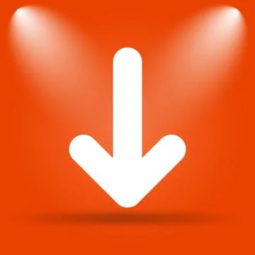Down arrow icon. Internet button on orange background.. Stock Illustration
