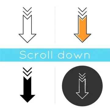 Down arrow icon. Scrolldown gesture, interface navigational button. Way direc Stock Illustration