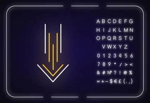 Down arrow neon light icon. Scrolldown interface navigational button. Downloa イラスト素材