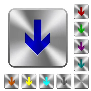 Down arrow rounded square steel buttons Stock Illustration