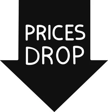 Down arrow shape with prices drop text icon 库存插图