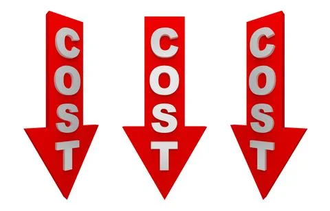 Down arrow with text cost Stock Illustration