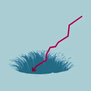 The down arrow is in the trap. Isolated on blue background. Stock Illustration