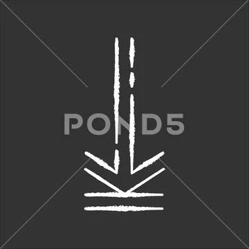 Down arrow, upload chalk white icon on black background. Page browsing direct Stock Illustration