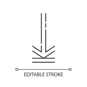 Down arrow, upload pixel perfect linear icon. Downloading process, web cursor Stock Illustration