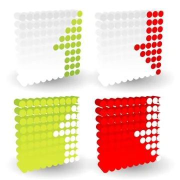 Up, down arrows in dotted cubes. Half arrows. Vector element. Stock Illustration