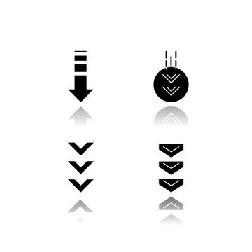Down arrows drop shadow black glyph icons set. Double arrowhead in circle. Sc イラスト素材