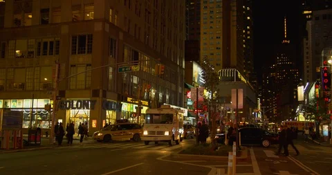 Down Broadway at night, Manhattan, New York City, United States Stock Footage 107011685